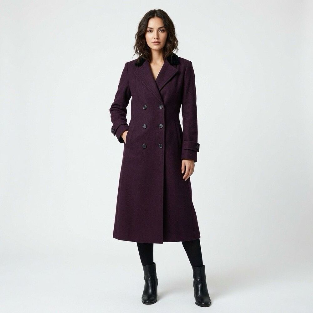 Vintage Womens JAD Winter Trench Coat  Size 6 Wool Purple Overcoat USA Made
